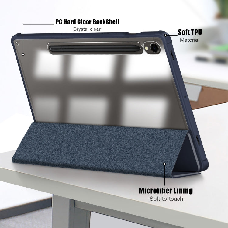 For Samsung Galaxy Tab S9 Acrylic 3-folding Smart Leather Tablet Case(Dark Blue) by bashfashion