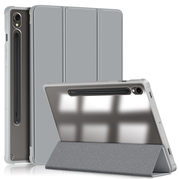 For Samsung Galaxy Tab S9 Acrylic 3-folding Smart Leather Tablet Case(Grey) by bashfashion