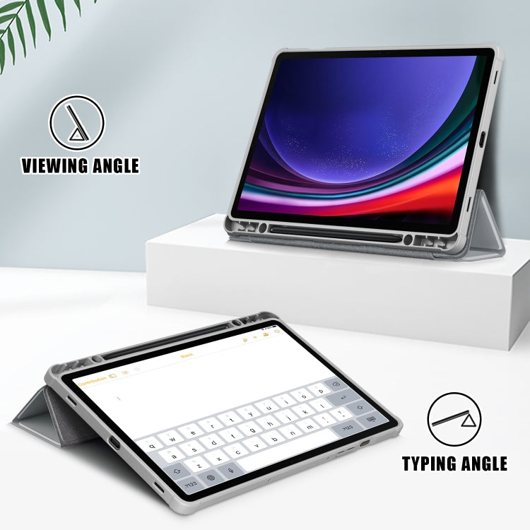For Samsung Galaxy Tab S9 Acrylic 3-folding Smart Leather Tablet Case(Grey) by bashfashion
