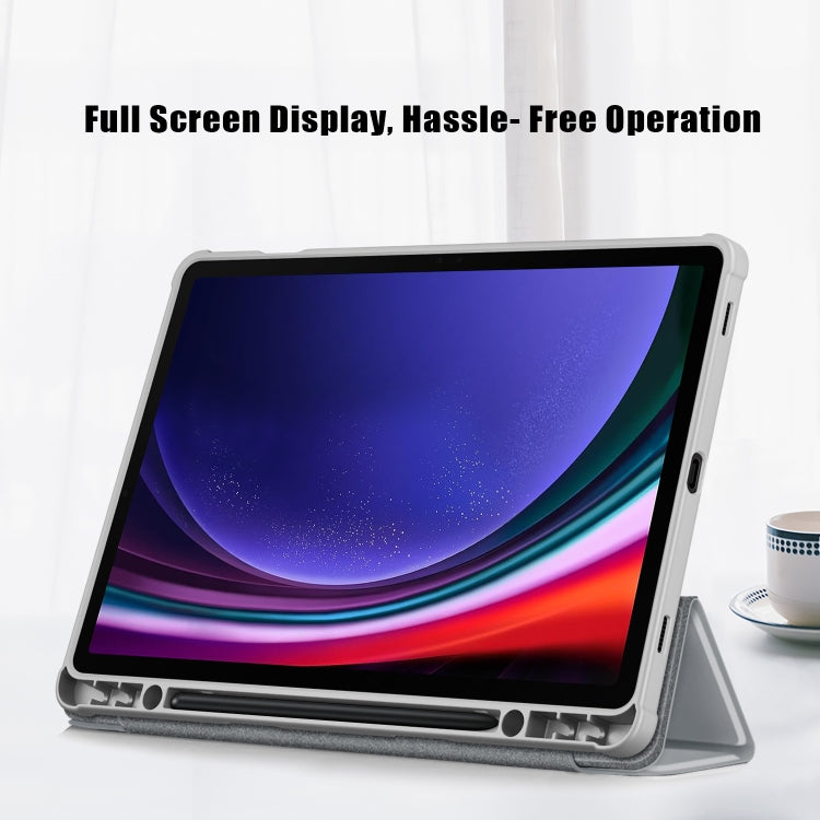 For Samsung Galaxy Tab S9 Acrylic 3-folding Smart Leather Tablet Case(Grey) by bashfashion