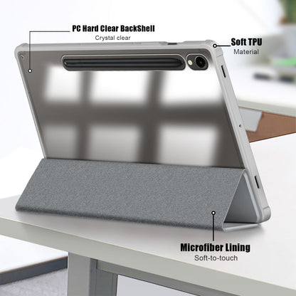 For Samsung Galaxy Tab S9 Acrylic 3-folding Smart Leather Tablet Case(Grey) by bashfashion