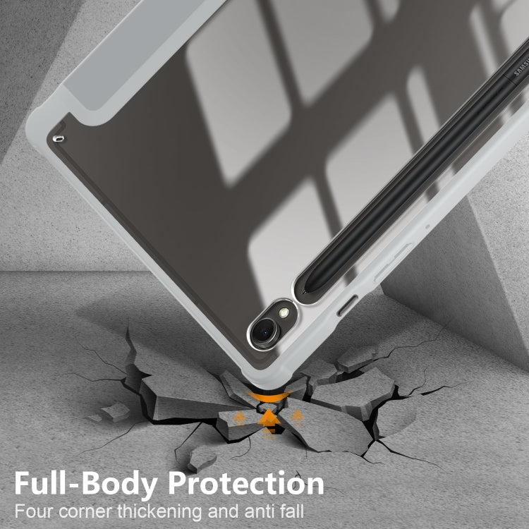 For Samsung Galaxy Tab S9 Acrylic 3-folding Smart Leather Tablet Case(Grey) by bashfashion