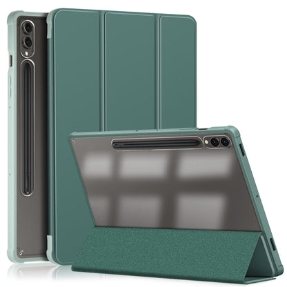 For Samsung Galaxy Tab S9+ Acrylic 3-folding Smart Leather Tablet Case(Deep Green) by bashfashion