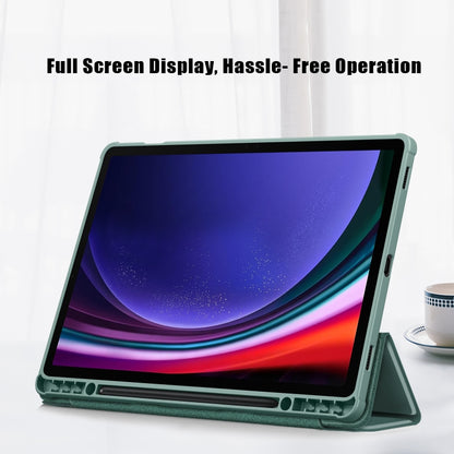 For Samsung Galaxy Tab S9+ Acrylic 3-folding Smart Leather Tablet Case(Deep Green) by bashfashion