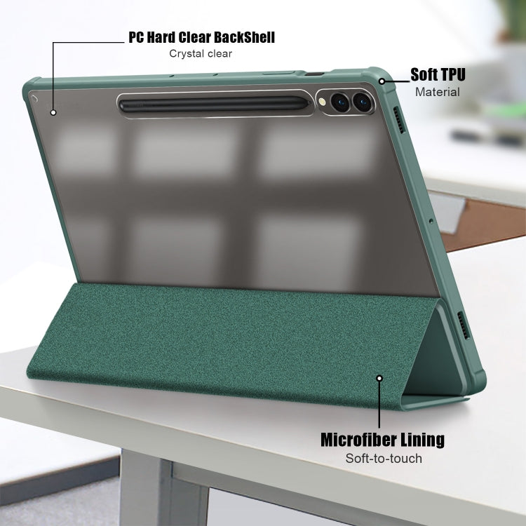 For Samsung Galaxy Tab S9+ Acrylic 3-folding Smart Leather Tablet Case(Deep Green) by bashfashion