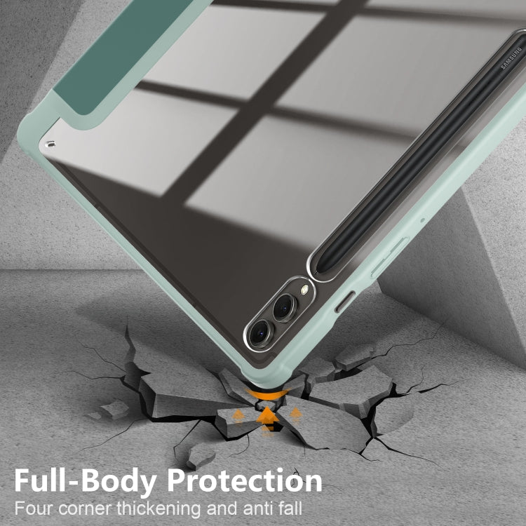 For Samsung Galaxy Tab S9+ Acrylic 3-folding Smart Leather Tablet Case(Deep Green) by bashfashion
