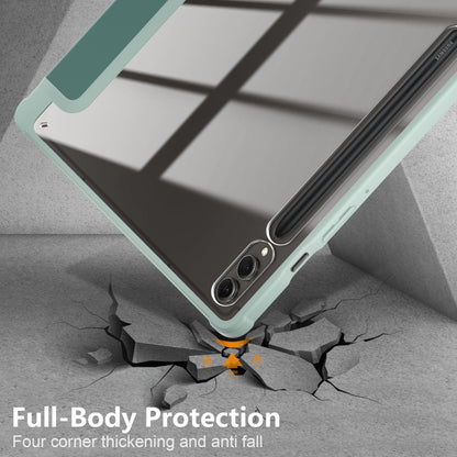 For Samsung Galaxy Tab S9+ Acrylic 3-folding Smart Leather Tablet Case(Deep Green) by bashfashion