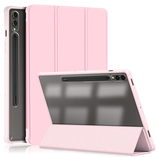 For Samsung Galaxy Tab S9+ Acrylic 3-folding Smart Leather Tablet Case(Pink) by bashfashion