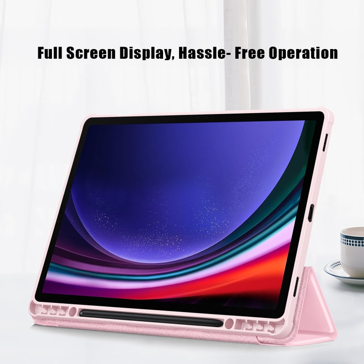 For Samsung Galaxy Tab S9+ Acrylic 3-folding Smart Leather Tablet Case(Pink) by bashfashion