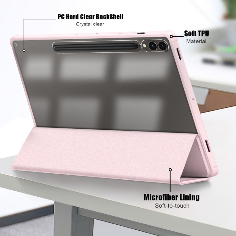 For Samsung Galaxy Tab S9+ Acrylic 3-folding Smart Leather Tablet Case(Pink) by bashfashion
