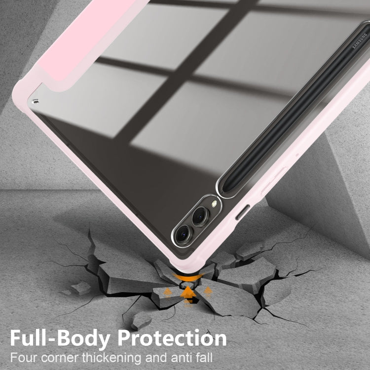 For Samsung Galaxy Tab S9+ Acrylic 3-folding Smart Leather Tablet Case(Pink) by bashfashion