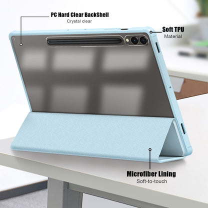 For Samsung Galaxy Tab S9+ Acrylic 3-folding Smart Leather Tablet Case(Sky Blue) by bashfashion