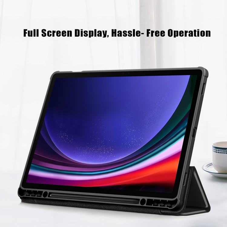 For Samsung Galaxy Tab S9+ Acrylic 3-folding Smart Leather Tablet Case(Black) by bashfashion