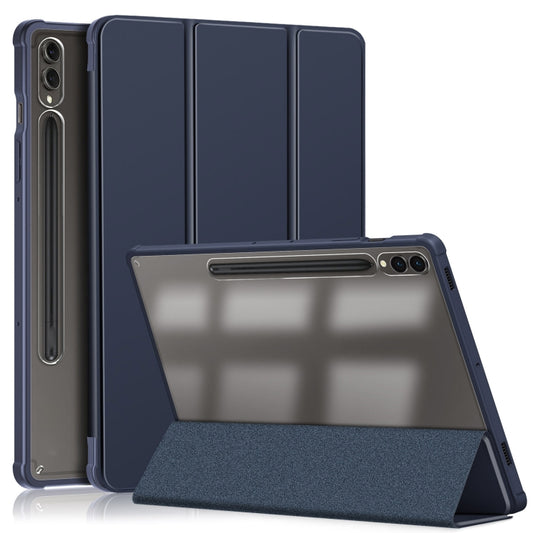 For Samsung Galaxy Tab S9+ Acrylic 3-folding Smart Leather Tablet Case(Dark Blue) by bashfashion
