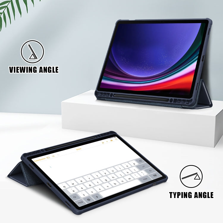 For Samsung Galaxy Tab S9+ Acrylic 3-folding Smart Leather Tablet Case(Dark Blue) by bashfashion