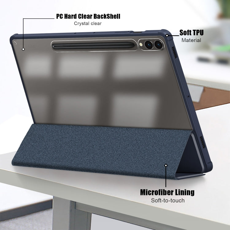 For Samsung Galaxy Tab S9+ Acrylic 3-folding Smart Leather Tablet Case(Dark Blue) by bashfashion