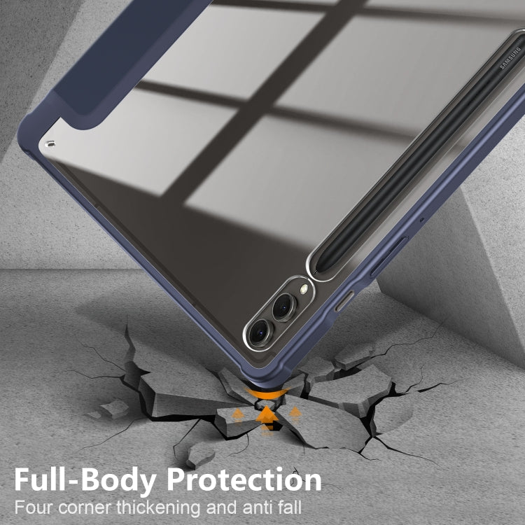 For Samsung Galaxy Tab S9+ Acrylic 3-folding Smart Leather Tablet Case(Dark Blue) by bashfashion