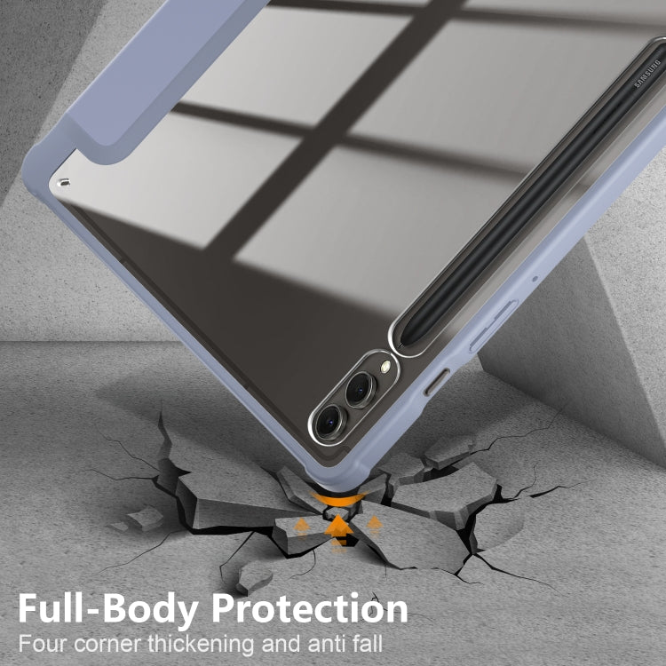 For Samsung Galaxy Tab S9+ Acrylic 3-folding Smart Leather Tablet Case(Lavender Purple) by bashfashion