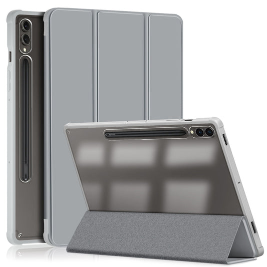 For Samsung Galaxy Tab S9+ Acrylic 3-folding Smart Leather Tablet Case(Grey) by bashfashion