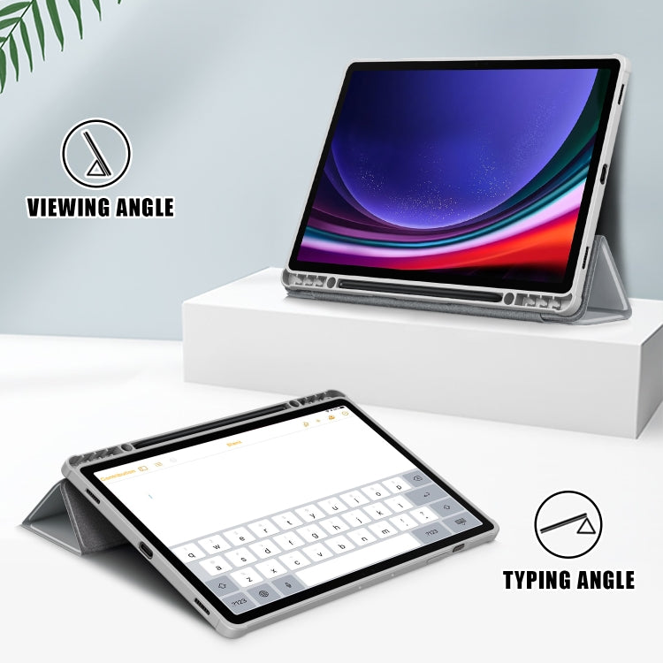 For Samsung Galaxy Tab S9+ Acrylic 3-folding Smart Leather Tablet Case(Grey) by bashfashion