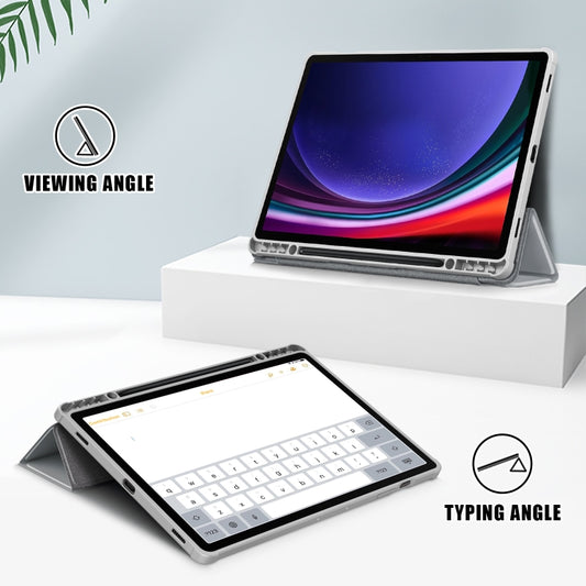 For Samsung Galaxy Tab S9+ Acrylic 3-folding Smart Leather Tablet Case(Grey) by bashfashion