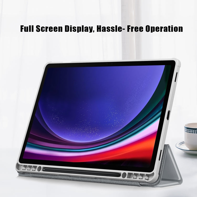 For Samsung Galaxy Tab S9+ Acrylic 3-folding Smart Leather Tablet Case(Grey) by bashfashion