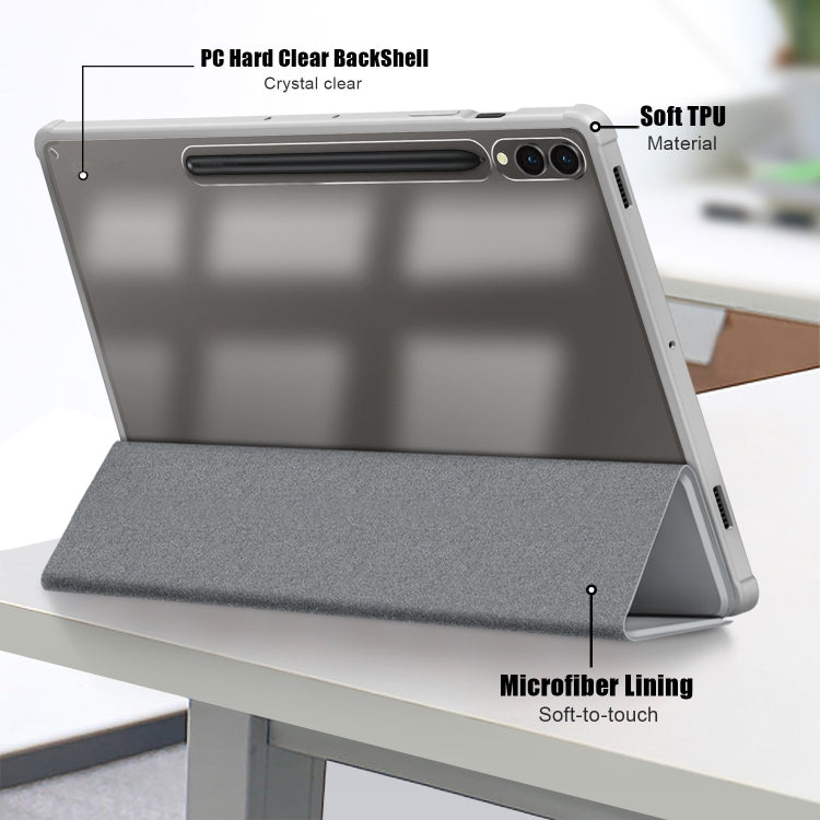For Samsung Galaxy Tab S9+ Acrylic 3-folding Smart Leather Tablet Case(Grey) by bashfashion