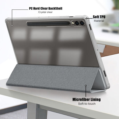 For Samsung Galaxy Tab S9+ Acrylic 3-folding Smart Leather Tablet Case(Grey) by bashfashion