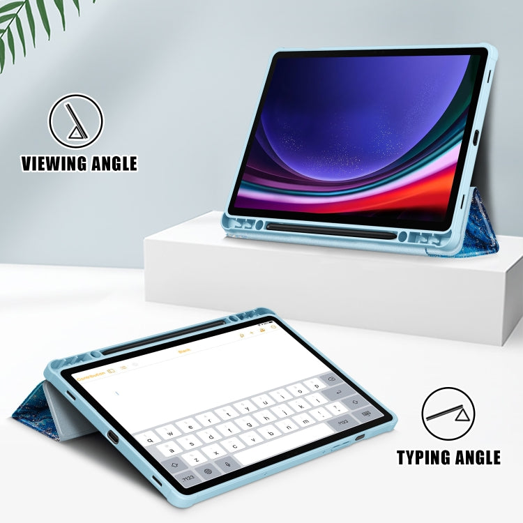 For Samsung Galaxy Tab S9 Acrylic 3-folding Painted Smart Leather Tablet Case(Waves) by bashfashion