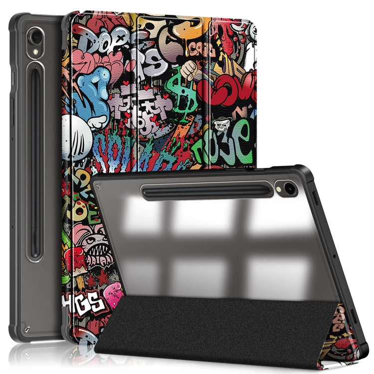 For Samsung Galaxy Tab S9 Acrylic 3-folding Painted Smart Leather Tablet Case(Graffiti) by bashfashion