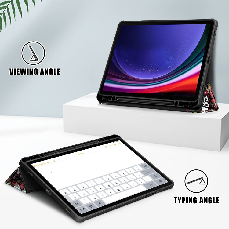 For Samsung Galaxy Tab S9 Acrylic 3-folding Painted Smart Leather Tablet Case(Graffiti) by bashfashion