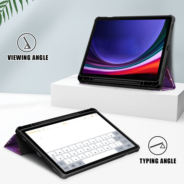 For Samsung Galaxy Tab S9 Acrylic 3-folding Painted Smart Leather Tablet Case(Milky Way) by bashfashion