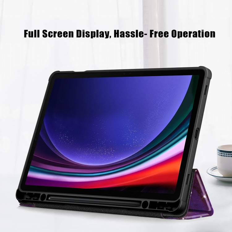 For Samsung Galaxy Tab S9 Acrylic 3-folding Painted Smart Leather Tablet Case(Milky Way) by bashfashion