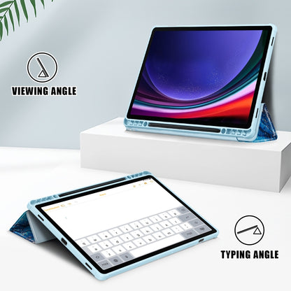 For Samsung Galaxy Tab S9+ Acrylic 3-folding Painted Smart Leather Tablet Case(Waves) by bashfashion