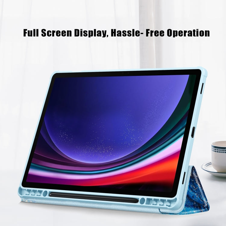 For Samsung Galaxy Tab S9+ Acrylic 3-folding Painted Smart Leather Tablet Case(Waves) by bashfashion