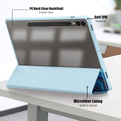 For Samsung Galaxy Tab S9+ Acrylic 3-folding Painted Smart Leather Tablet Case(Waves) by bashfashion