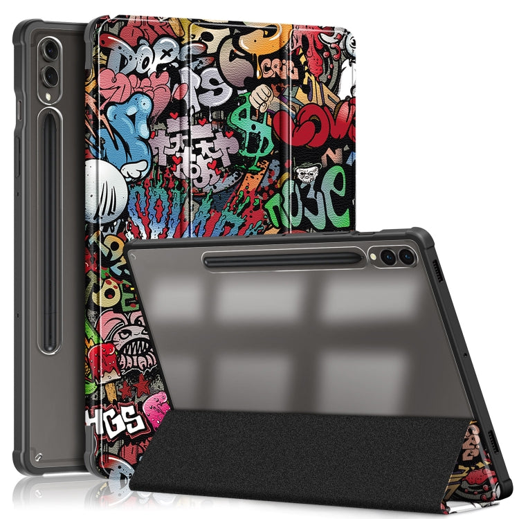 For Samsung Galaxy Tab S9+ Acrylic 3-folding Painted Smart Leather Tablet Case(Graffiti) by bashfashion
