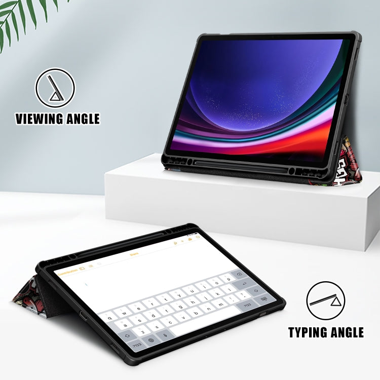 For Samsung Galaxy Tab S9+ Acrylic 3-folding Painted Smart Leather Tablet Case(Graffiti) by bashfashion