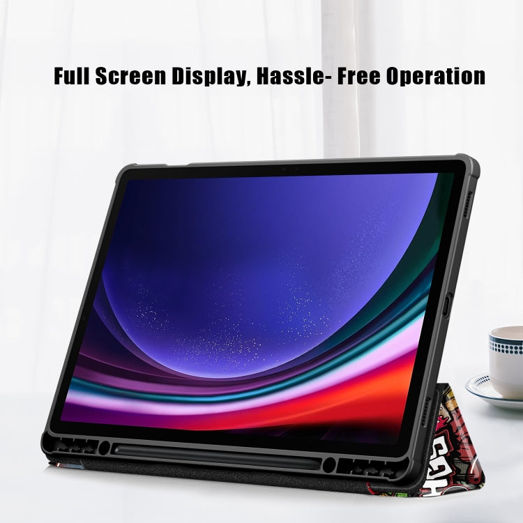For Samsung Galaxy Tab S9+ Acrylic 3-folding Painted Smart Leather Tablet Case(Graffiti) by bashfashion
