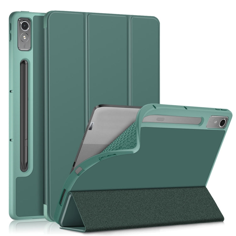 For Lenovo Tab P12 12.7 /P12 Pro 2nd Gen 3-folding TPU Smart Leather Tablet Case(Deep Green) by bashfashion
