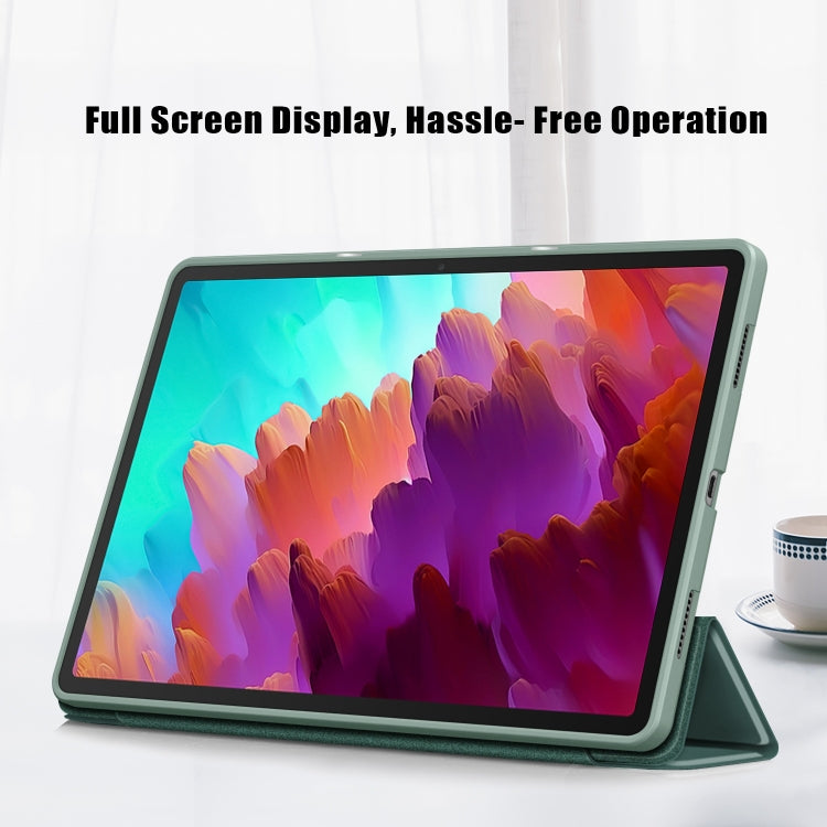 For Lenovo Tab P12 12.7 /P12 Pro 2nd Gen 3-folding TPU Smart Leather Tablet Case(Deep Green) by bashfashion