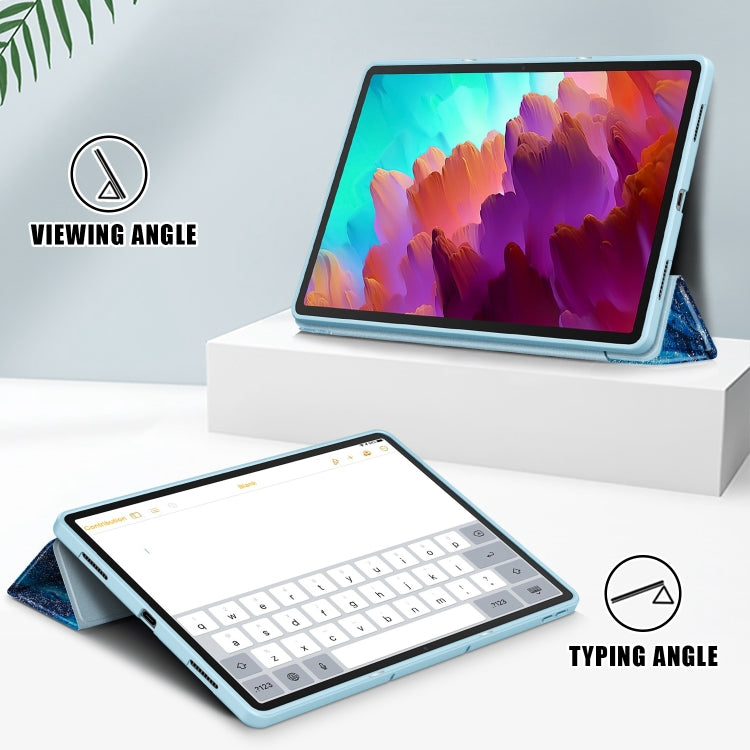 For Lenovo Tab P12 12.7 /P12 Pro 2nd Gen 3-folding Painted TPU Smart Leather Tablet Case(Waves) by bashfashion