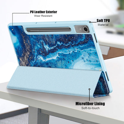 For Lenovo Tab P12 12.7 /P12 Pro 2nd Gen 3-folding Painted TPU Smart Leather Tablet Case(Waves) by bashfashion