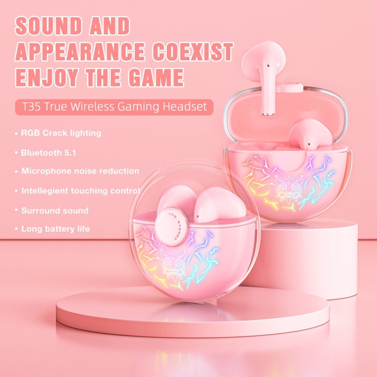 ONIKUMA T35 Bluetooth 5.1 TWS Wireless Bluetooth Gaming Earphone(Pink) by ONIKUMA