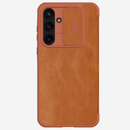 For Samsung Galaxy A55 NILLKIN QIN Series Pro Sliding Camera Cover Design Leather Phone Case(Brown) by NILLKIN