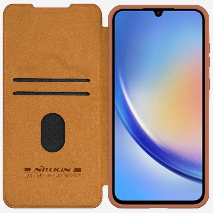 For Samsung Galaxy A55 NILLKIN QIN Series Pro Sliding Camera Cover Design Leather Phone Case(Brown) by NILLKIN