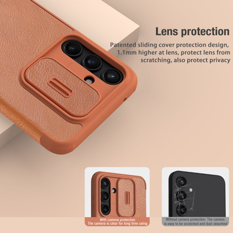 For Samsung Galaxy A55 NILLKIN QIN Series Pro Sliding Camera Cover Design Leather Phone Case(Brown) by NILLKIN