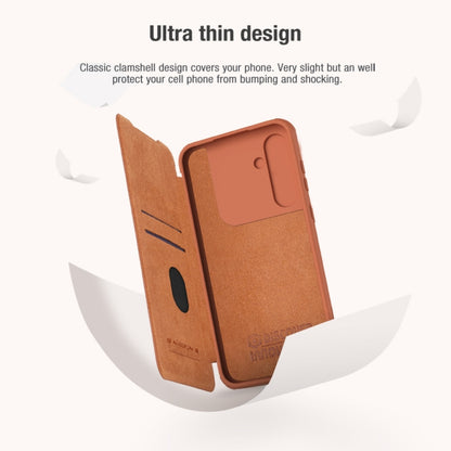 For Samsung Galaxy A55 NILLKIN QIN Series Pro Sliding Camera Cover Design Leather Phone Case(Brown) by NILLKIN