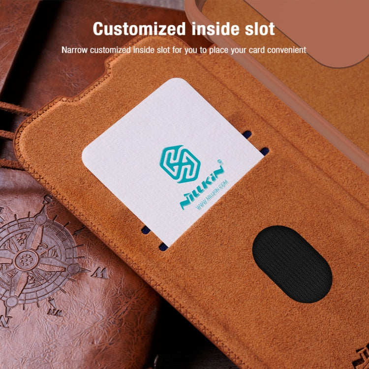 For Samsung Galaxy A55 NILLKIN QIN Series Pro Sliding Camera Cover Design Leather Phone Case(Brown) by NILLKIN