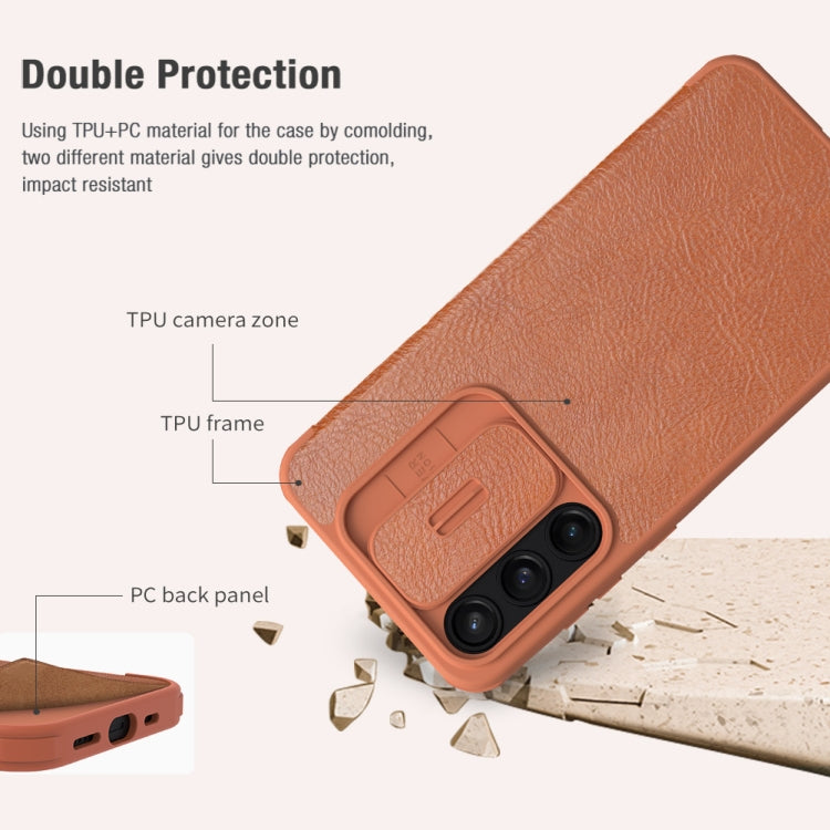 For Samsung Galaxy A55 NILLKIN QIN Series Pro Sliding Camera Cover Design Leather Phone Case(Brown) by NILLKIN